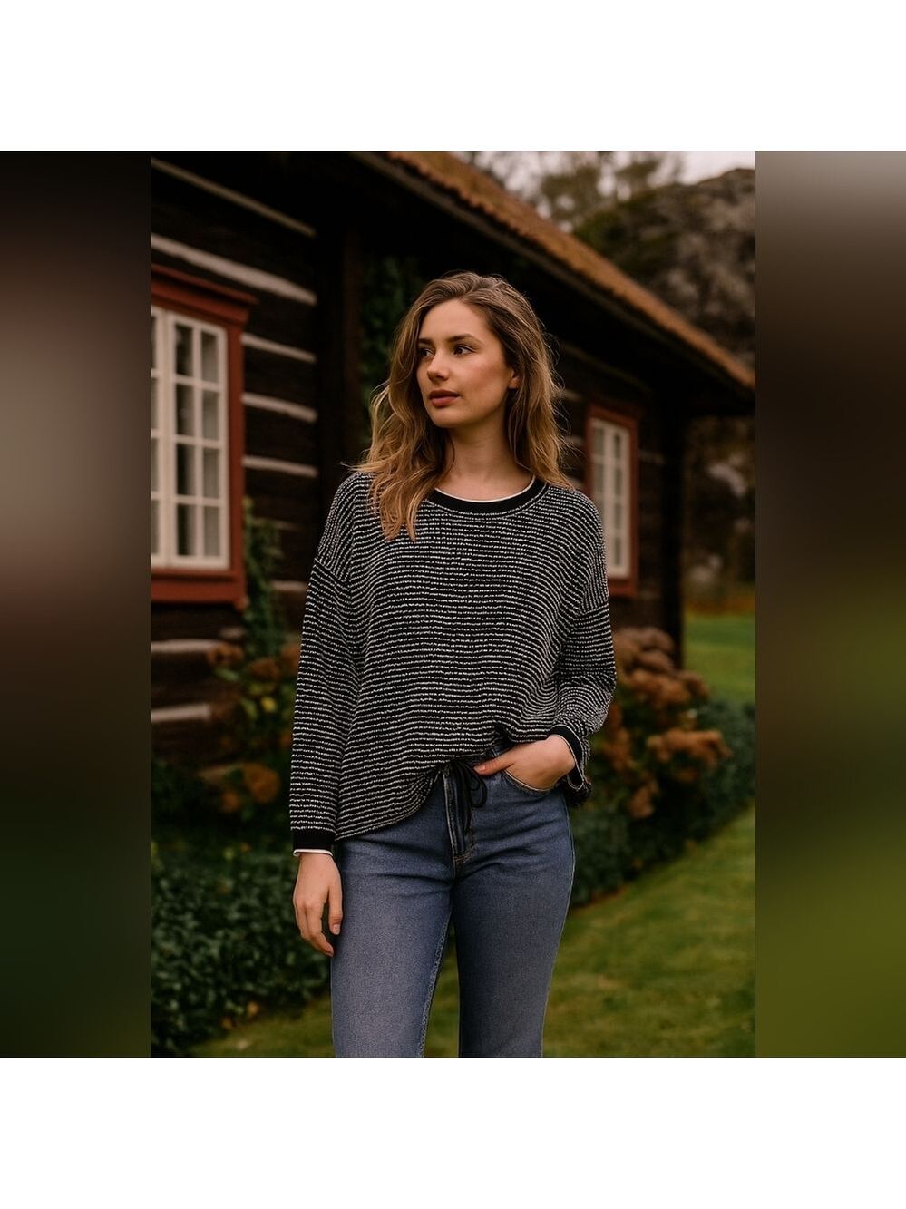 Riani Black and White Striped Sweater